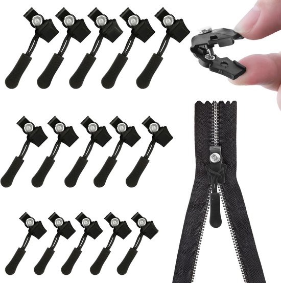 Pack of 15 Zipper - 3 Sizes - Repair Kit - Removable Fix Zipper Puller - Universal Replacement Zip - Fix Screw Head voor Jacket - Backpack - Luggage - Sleeping Bag van Merkloos	