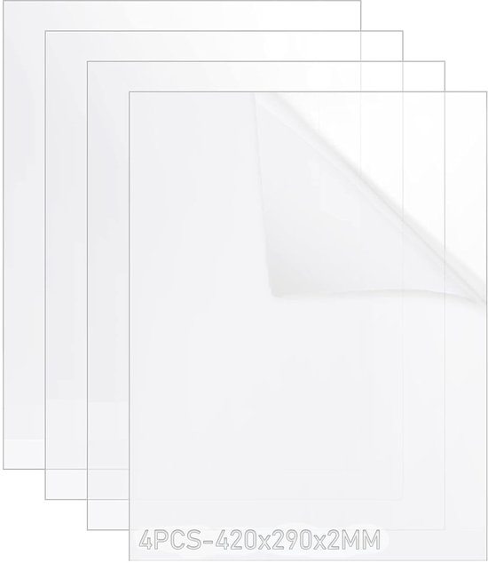 Pack of 2 Acrylic Sheet Transparent A3 2 mm - Transparent Replacement Glass - Acrylic Film for Glass Picture Frame Project Display Painting