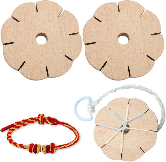 Pack of 2 Knitted Bracelets - 8 Slots - Round Bracelets - Knots Star Wooden Button Star - Kumihimo Braided Disc - Wood Rope Braids voor DIY Armbanden - Verjaardag - Festival - Cadeaus van LoveInUSA