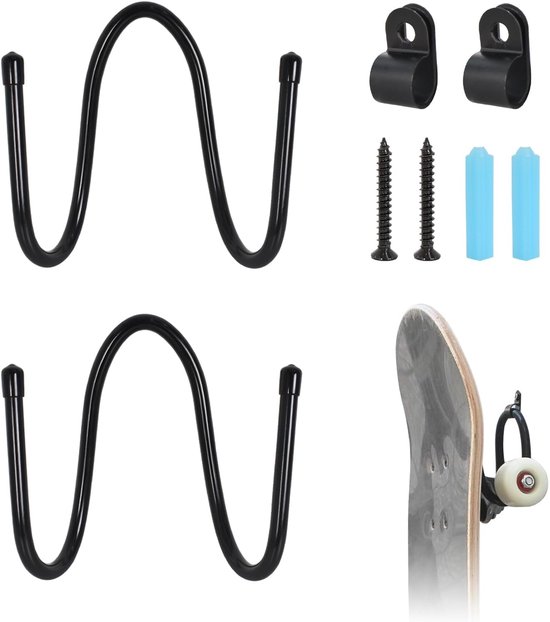 Pack of 2 Skateboard Holder Wall Mount - Skateboard Display voor Opslag - Skateboards Hooks voor Longboard en Snowboard van Merkloos	
