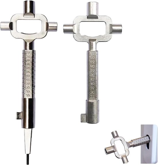 Pack of 2 Universele Bouw Sleutels - Constructie Sleutel - Universele Deuropening Tool - Architect Sleutel - Bouwplaats Sleutel voor Opening Mortise Cilinderslot Zilver van Ecarla