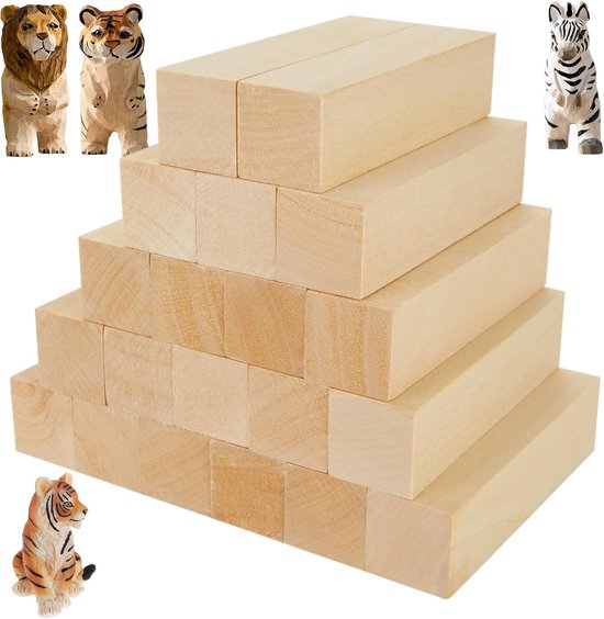 Pack of 20 Houten Houtsnijwerken - 10 x 2.5 x 2.5 cm - Houten Kubus - Linden Blok - Houtbewerking voor Schoolprojecten - Creatieve Ambachten van Merkloos	