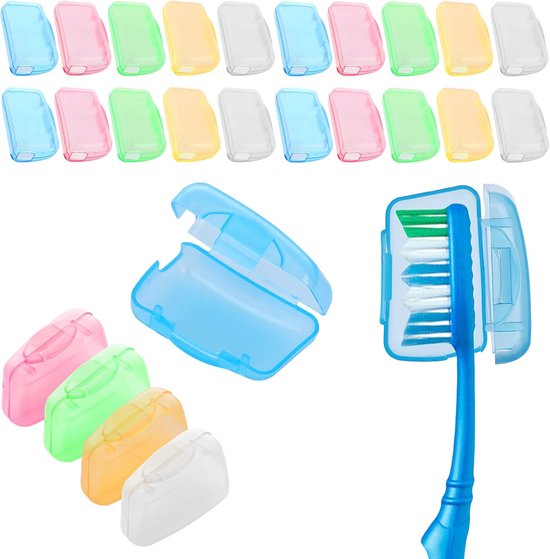 Pack of 20 Tandborstel Beschermhoezen - 5 Kleuren - Draagbare Hoezen voor Reizen - Thuis - Kamperen - School van Merkloos	