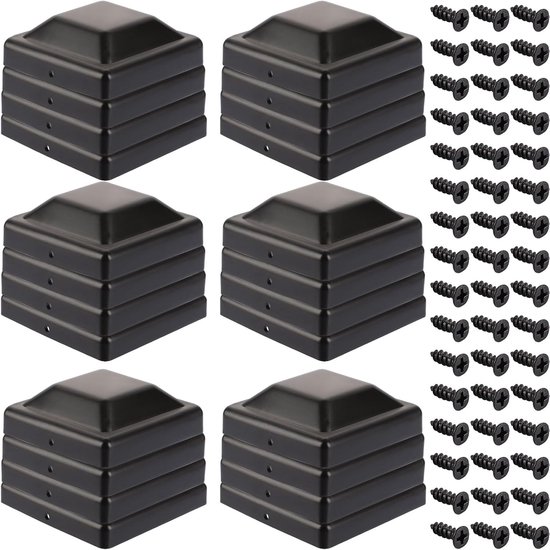 Pack of 24 Post Caps - 9.2 x 9.2 cm - Fence Post Caps with Screws - Black Plastic Cover Caps voor Tuinhekken van Merkloos	