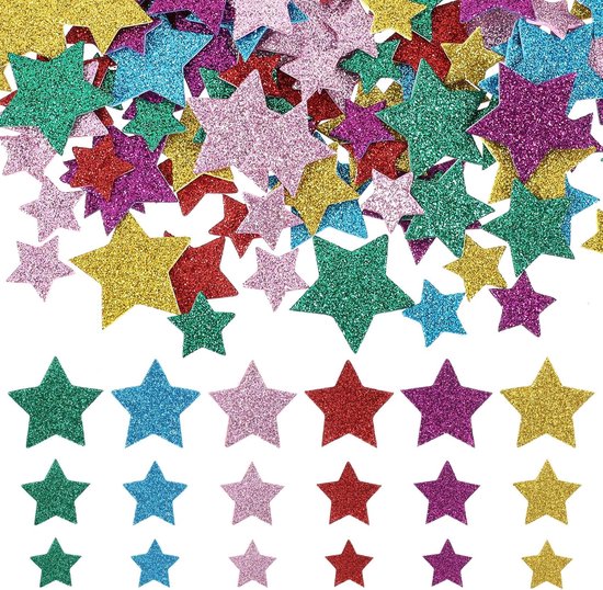 Pack of 270 Foam Star Stickers - Glitter Self-Adhesive Stickers - Stars Crafts in 3 Sizes for Crafts - Greeting Cards en Decoratie (Kleurige Kleuren) van Merkloos	