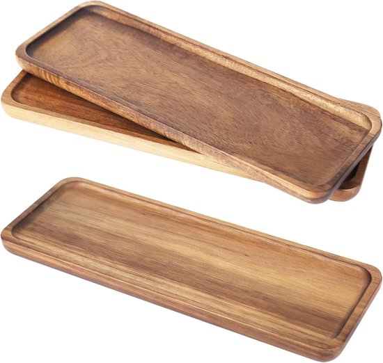 Pack of 3 Houten Dienbladen - Rectangular - 29 x 10.5 cm - Decoratieve Dienbladen van Acaciahout - Voor Dessert, Cosmetica, Sieraden, Kaarsen van Merkloos	