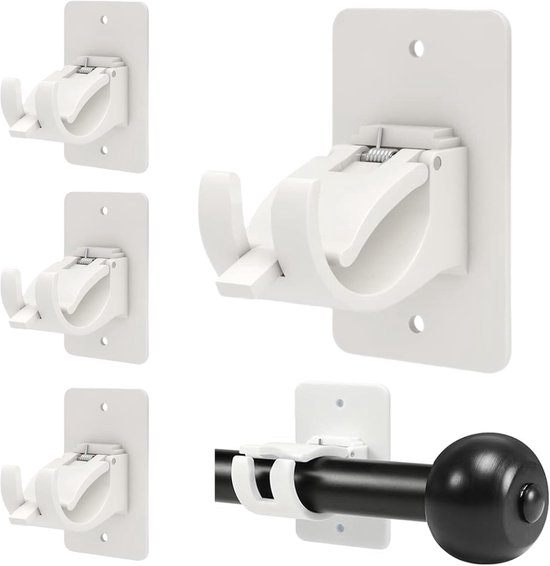 Pack of 4 Curtain Rod Holders - No Drilling - Self-Adhesive - Universal - Nail Free - Adjustable Plastic Curtain Rods - White van Merkloos	