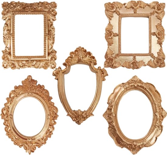 Pack of 5 Foto Frames - Kleine Gouden Lijsten - Vintage Fotolijsten - 2 x 3 Ronde Fotolijst - Antieke Decoraties - Resin Accessoires van Gr8! Art
