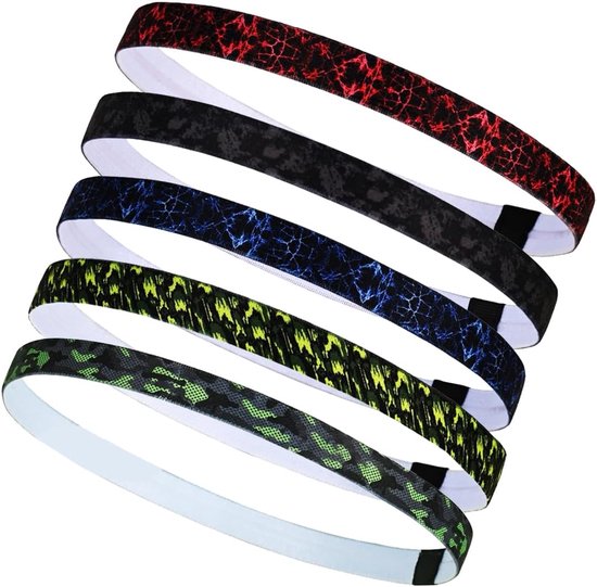 Pack of 5 Sports Headbands - Non-Slip Thin Elastic Headbands voor Mannen en Vrouwen - Ideaal voor Sport, Yoga, Jogging en Voetbal van Merkloos	