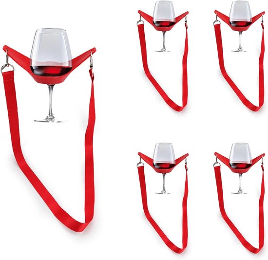 Pack of 5 Wine Glass Holders, for Hanging, DEANKEJI Wine Glass Holders for Hanging, Hands-Free Wine Holder Necklace, Cup Holder for Hanging, for Picnics, Parties, Birthdays, Weddings