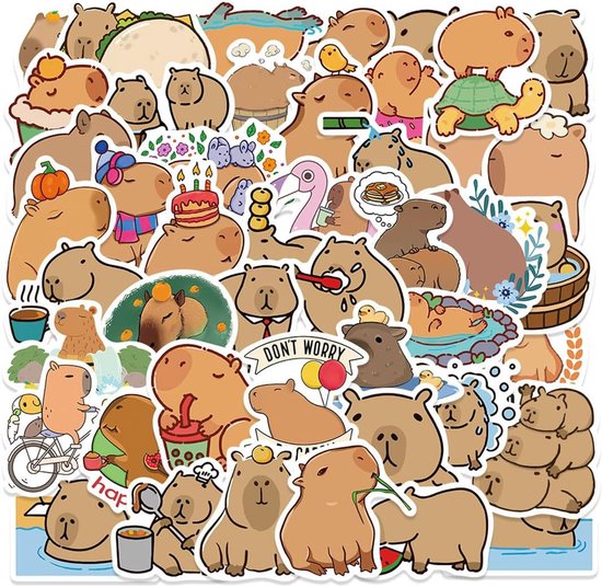 Pack of 50 Capybara Stickers voor Kinderen en Tieners - Guinean Dieren - Grappige Waterdichte Vinyl Guinea Pig Patroon van Merkloos	