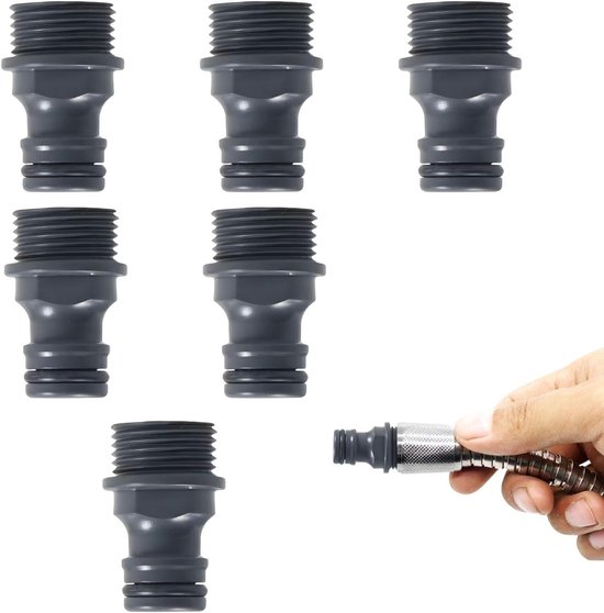 Pack of 6 - Tuinslang - Snelle Koppeling - 1/2 Inch - Slangconnector - G1/2 Mannelijk Draad - Waterkraan Nippel - Adapter - ABS Plastic van Merkloos	