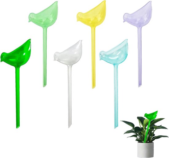 Pack Plant Waterer Self Watering Globes - Bird Shape Hand Blown Transparante Mini Duurzame Heldere Glas Aqua Bolletjes Vogels – Set van 6 van Merkloos	