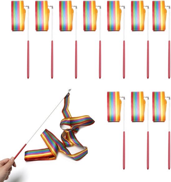 Pack van 10 Ritmische Gymnastiekbanden voor Kinderen - Gymnastiekband met stok - Dansbanden in dromerige kleuren - 2 m lange Gymnastiekband voor Kinderen - streamer voor artistieke dansgymnastiek - Kinderen