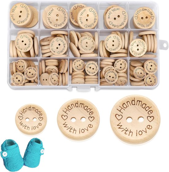 Pack van 150 Houten Knopen - Handgemaakte Knopen 15 mm 20 mm 25 mm voor Handwerken en Naaiwerk - 2 Gaten voor DIY Creatieve Projecten van Liyong.