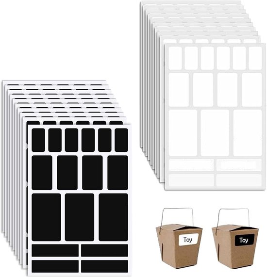 Pack van 225 Zelfklevende Labels - Universele Stickers voor Schrijven op Huishoudlabels - Labels voor Bevroren Eten - Voor Kantoor, Keuken en Jam (Zwart & Wit) van Merkloos	