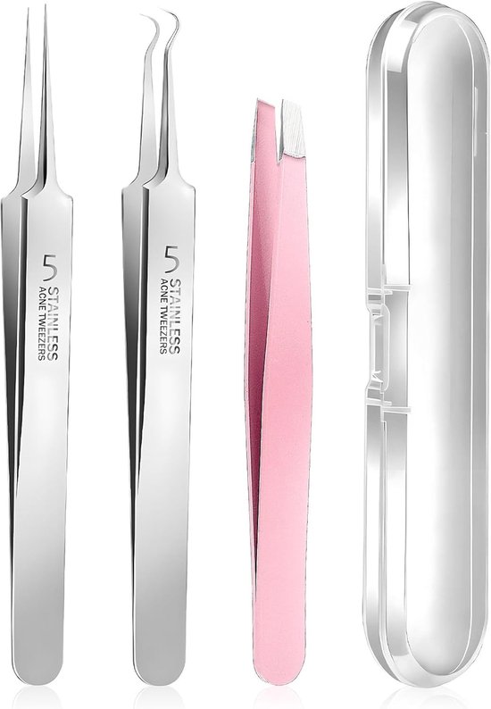 Pack van 3 Premium Zwarte Hoofdpijn Verwijder Tweezers - Comedone Pinch - RVS Pimple Tool met Doos voor Neusverzorging en Gezichtsverzorging voor Alle Huidtypes van Merkloos	