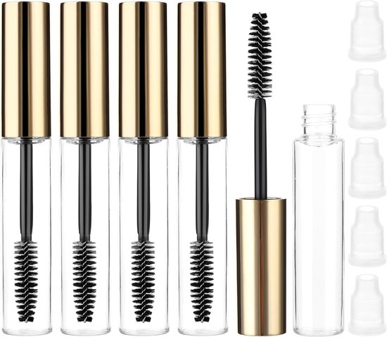 Pack van 5 Lege Mascara Tubes - 10 ml - Navulbare Wimpers Stick Fles - Transparante Houder - Mascara Tubes met Interne Sluiting om Lekkage te Voorkomen - Goud van Merkloos	
