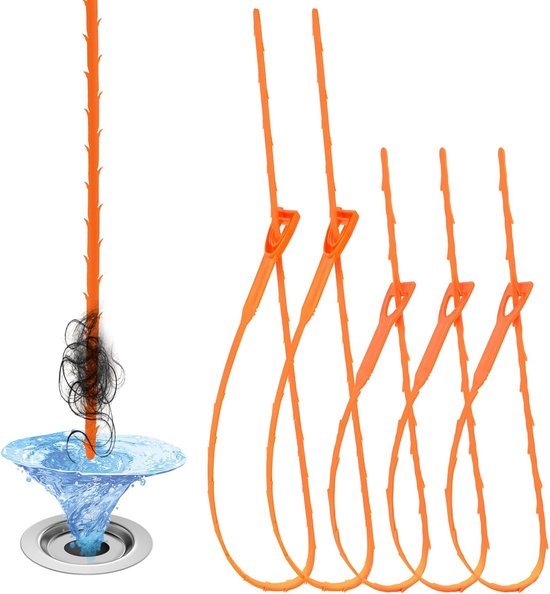 Pack van 5 Plastic Drain Spirals - 50 cm Duct Hair Remover - Slang Gereedschap - 64 cm Drain Clog - Tube Cleaner Sticks - Multi-Tooth Afvoer - Haar Verwijderaar voor Gootsteen en Doucheafvoer van Merkloos	