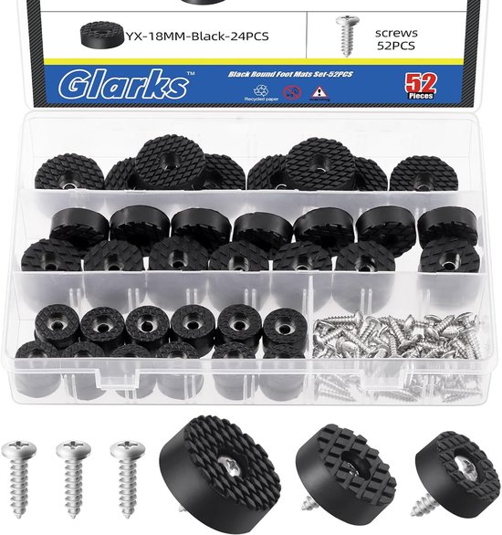 Pack van 52 Schroef Rubber Voetjes - 18mm 24mm 30mm Zwarte Vloer Beschermers - Antislip Meubel Pads voor Meubels - Elektronica en Huishoudelijke Apparaten van Merkloos	