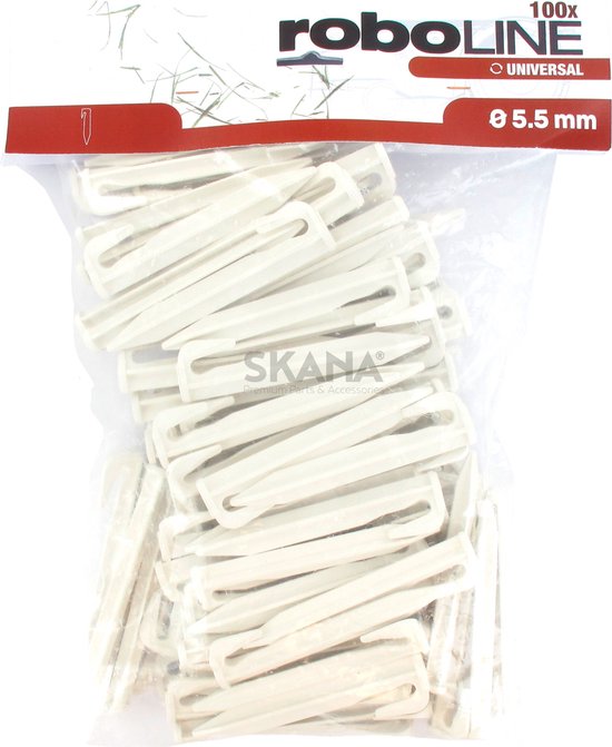 Pak van 100 op maïs gebaseerde universele studs / jumpers. Voor het bevestigen van begrenzingsdraden van robotmaaiers. Lengte: 95 mm. van Voss.farming