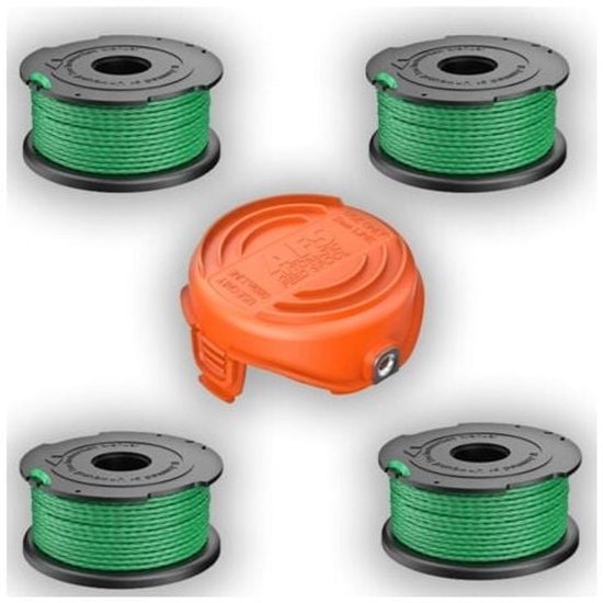 Pakket van 4 groene draadspoelen geschikt voor Black and Decker Gl7033 Gl8033 Gl9035 A6482 struikzaag, 4 draadspoelen + 1 spoelkap van Merkloos	