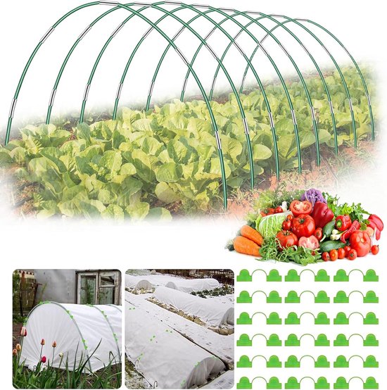 Pakket van 48 glasvezel broeikasbanden, 8 sets van 8,5 FT lange tuinbanden, roestvrije glasvezel broeikasbanden kweektunnel voor tuinnetten, doe-het-zelf plantenondersteuning tuinpalen van Tingyuan