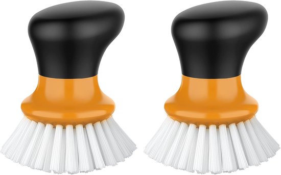 Palm Afwasborstel met Ergonomische Handgreep, Keukenborstel voor Pannenbak Schoonmaken, Oranje, Set van 2