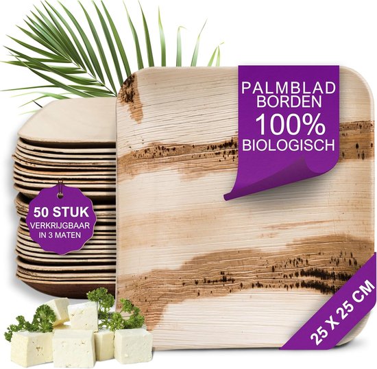 Palmblad Bord – 50x Vierkant Bord 25x25cm - Composteerbaar Eersteklas Wegwerp Servies - Milieuvriendelijke Wegwerp Borden - Wood Disposable Plates