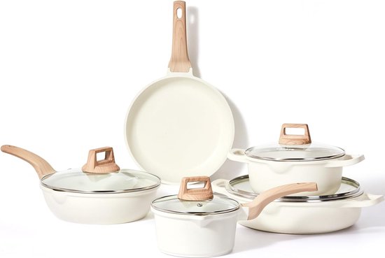 Pannenset 9-delig, pan 24 cm, steelpan 1,5 l, pan 20,28 cm 2,3 l / 3,8 l, anti-aanbaklaag braadpan 24 cm coating met deksel, kookgereiset, inductiepan van Tefal