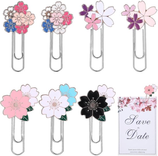 Paperclips met motief, 7 stuks, metaal, goud, paperclips, kersenbloesem, paperclip, motief, groot, 60 mm, paperclips, kleurrijk, voor kantoor, school, het organiseren van kwitanties, verzamelen van van Yubba.