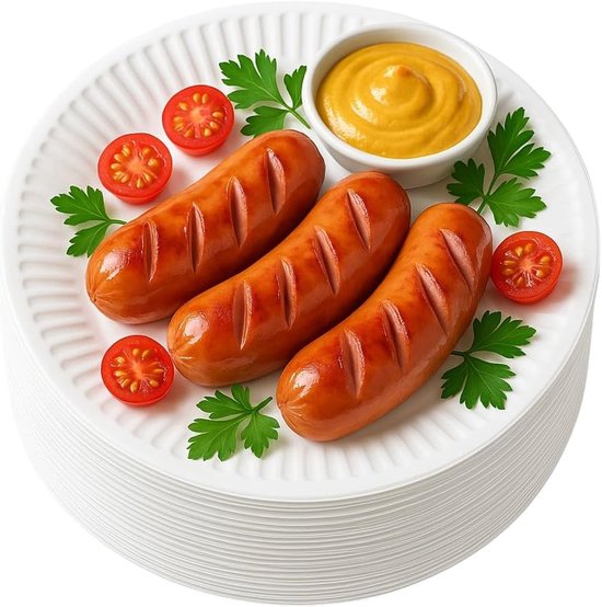 Papieren borden, 23 cm, 50 stuks, wegwerpborden, dessertborden, rond, stevige kartonnen borden, feestservies, milieuvriendelijk, kartonnen borden, biologisch afbreekbaar