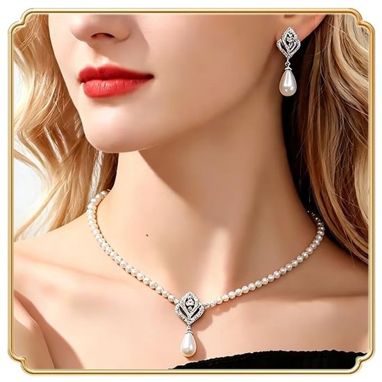 Parel Bloem Ketting Set Bruids Kristal Wit Faux Parel Hanger Ketting Oorbellen Bloemen Strass Faux Parel Ketting Sieraden voor Vrouwen Bruid Bruidsmeisje