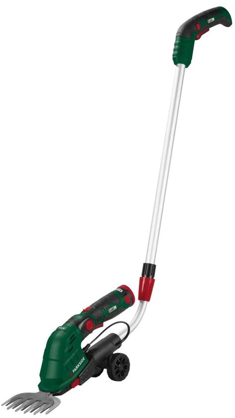 PARKSIDE® Accu-gras-/struikschaar met telescopische steel en wielen - Inclusief 12V accu en snellader - Toerental: 1200 tpm - Snijdikte: 7,9 mm van Merkloos	