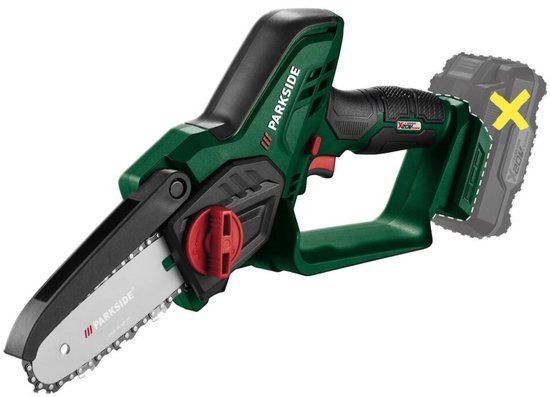 PARKSIDE® Accu-houtzaag 20 V zonder accu en lader - Kettingsnelheid: 8 m/s - Snijlengte: ca. 16 cm - Voor het snoeien van bomen en struiken en het versnipperen van groenafval -Mini Kettingzaag - Heggenschaar - Handkettingzaag - Snoeizaag - Takkenzaag
