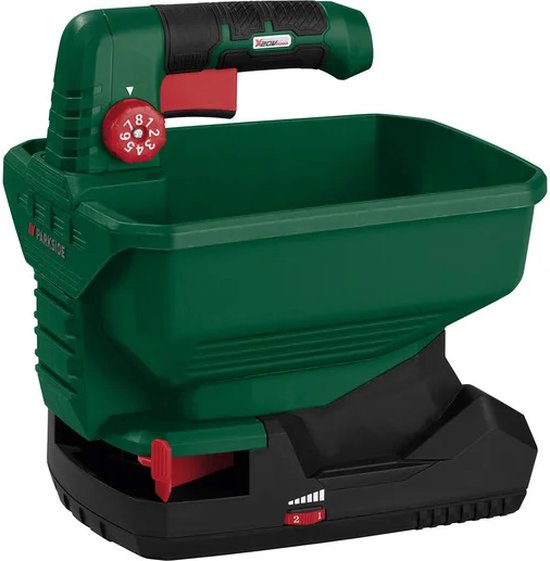 PARKSIDE® Accu-universele strooier 20V zonder accu - Toerental: max. 2200 min⁻¹ - Inhoud: 3,3 l - Ideaal voor bemesten, zaaien of gericht strooien van strooizout - 8 traps, ergonomische hoeveelheidsregeling van het strooigoed