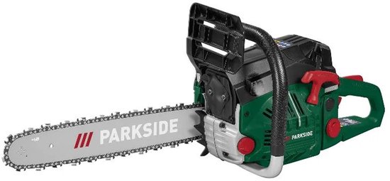 PARKSIDE® Benzine kettingzaag 1,8 kW (2,4 pk) - Kettingsnelheid: 22,1 m/s - Zaaglengte: ca. 36 cm - Onderhoudsvrije ontsteking met trekstarter - Anti-vibratieapparatuur - Terugslagrem „Anti Kickback“ van Merkloos	