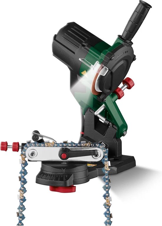 Parkside Elektrische Kettingslijper - Kettingzaagslijper - Vermogen: 85 W - Toerental: 0 - 5000 tpm - Schijf: Ø104 mm - Handig en nauwkeurig slijpen - Instelbare diepteaanslag -  LED-verlichting van het slijpgebied van Merkloos	