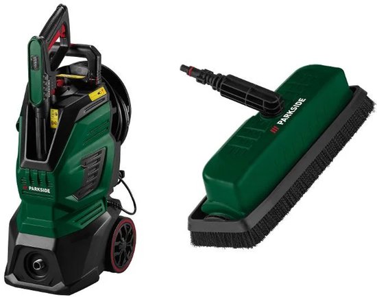 PARKSIDE® Hogedrukreiniger 170 bar en gevel/glasreiniger - Debiet: max 500l/u - Vermogen: 2400W - Energiebesparend automatisch start/stopsysteem - 10m anti twist hogedrukslang - Hoge mobiliteit door lichtgewicht constructie, grote wielen en handgreep van Parkside