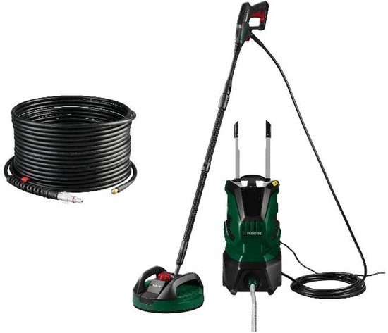 PARKSIDE® Hogedrukreiniger 170 bar met oppervlaktereiniger en buisreinigingsset - Debiet: max 500l/u - Vermogen: 2400W - Energiebesparend automatisch start/stopsysteem - 10m anti twist hogedrukslang - Hoge mobiliteit door lichtgewicht constructie van Parkside
