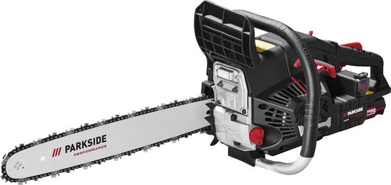 PARKSIDE PERFORMANCE® Benzine kettingzaag - Vermogen: 2,2 kW - Kettingsnelheid: 22,1 m/s - Snijlengte: 45 cm - Inclusief accu en oplader voor elektrische start van Parkside