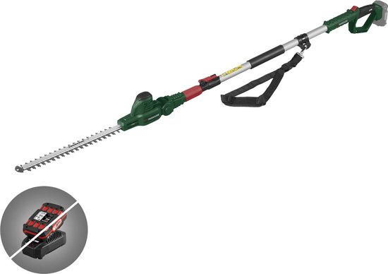 Parkside Telescopische Accu heggenschaar - 20 V - Toerental: ca. 2300 tpm - Snijlengte: ca. 41 cm - Takdikte: max. 12 mm - Accu en snellader niet meegeleverd - Voor comfortabel, snoerloos snijden tot 4 m hoogte van Parkside