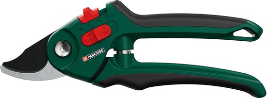 Parkside Tuinschaar - Bypass Snoeischaar - Materiaal lemmet: koolstofstaal - Afmetingen: 20,5 x 6,8 x 2,2 cm - Aanpassing aan de handen door verstelbare openingsbreedte - Aangenaam werken door antislip comforthandvatten - Eénhands veiligheidssluiting van Parkside