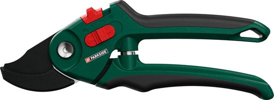 Parkside Tuinschaar - Type: Aambeeldschaar - Materiaal lemmet: koolstofstaal - Afmetingen: 20,5 x 6,8 x 2,2 cm - Aanpassing aan de handen door verstelbare openingsbreedte - Aangenaam werken door antislip comforthandvatten van Parkside