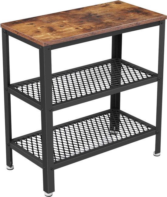 Parya Home Bijzettafel - Industrieel Tafeltje - Smalle Sidetable - Nachtkastje - Haltafel - Met 2 Legplanken - Rustiek Bruin Zwart - 60x30x60 cm van Merkloos	