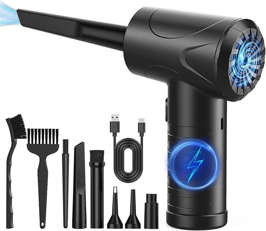 PC-blazer, 3 snelheden 91.000 tpm perslucht pc-reiniging, USB oplaadbare elektrische luchtblazer, elektrische luchtblazer met 6000 mAh accu