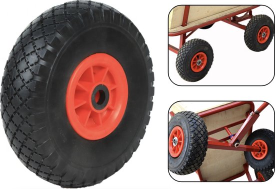 PD® Wiel + Band Klein - 3.00-4 - Kruiwagenband - Bolderkarwiel - Steekwagenwiel met luchtband - Asgatdiameter 20mm rollager - 26cm van PD®