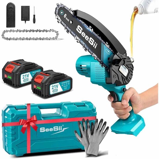 Pelor Mini Kettingzaag 6 Inch met 2x 4.0Ah Batterij – Accu Snoeizaag Draadloos – Elektrische Takkenzaag voor Tuin Hout van Merkloos	