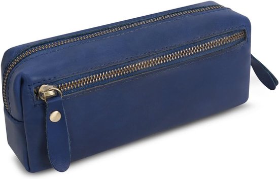 Pen Case Echt Lederen Potlood Pouch Markers Houder Grote Capaciteit Tas met Zijrits Pocket Mouw voor Briefpapier Make-up Gebruiksvoorwerpen Organizer