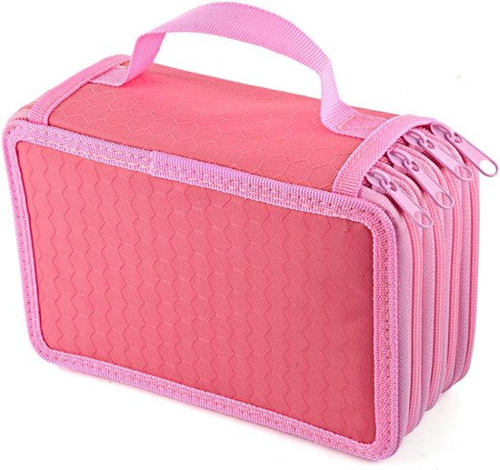 Pencil Bag Organizer Grote Capaciteit Meerlagige Pennendoos Potlood-Tas Opvouwbare Pennendoos voor Kleurpotloden Crayola Kleurpotloden Marco Bunt - 72 Slots, Roze#1